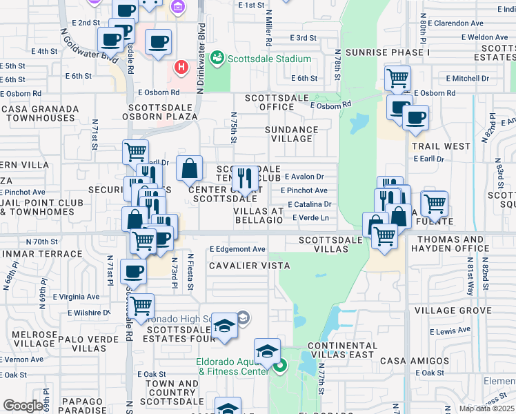 map of restaurants, bars, coffee shops, grocery stores, and more near 2992 North Miller Road in Scottsdale