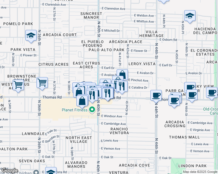 map of restaurants, bars, coffee shops, grocery stores, and more near 4030 East Catalina Drive in Phoenix