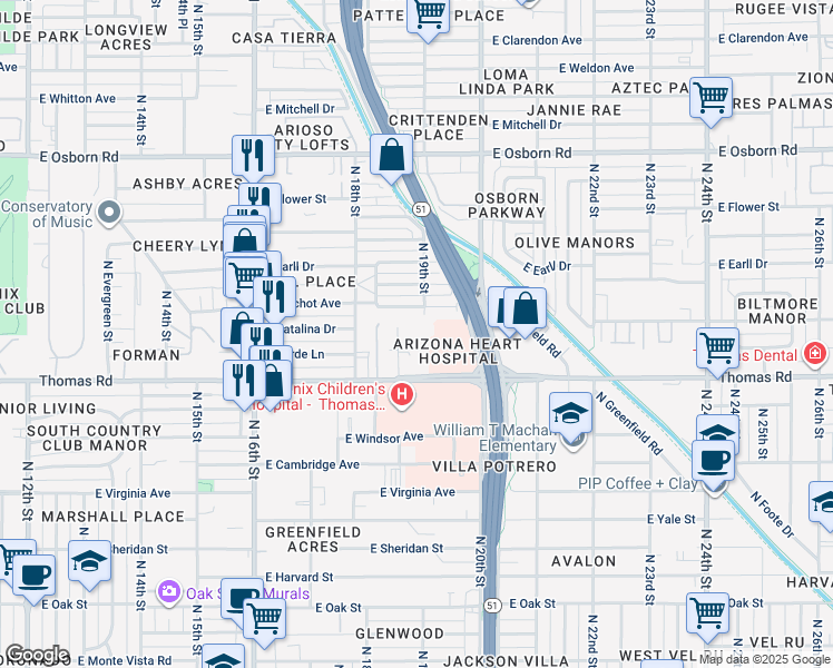 map of restaurants, bars, coffee shops, grocery stores, and more near 2935 North 18th Place in Phoenix