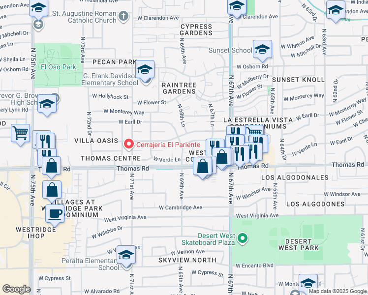 map of restaurants, bars, coffee shops, grocery stores, and more near 2934 North 69th Avenue in Phoenix