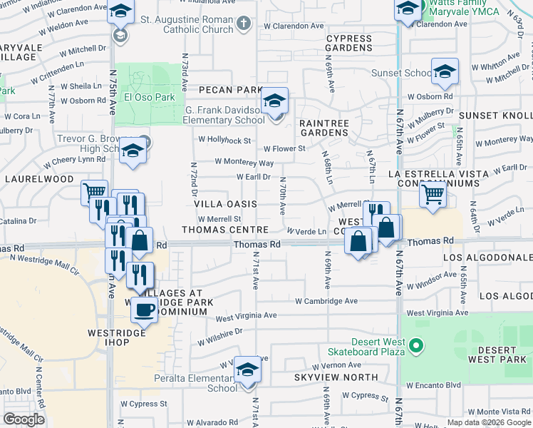 map of restaurants, bars, coffee shops, grocery stores, and more near 2936 North 71st Avenue in Phoenix