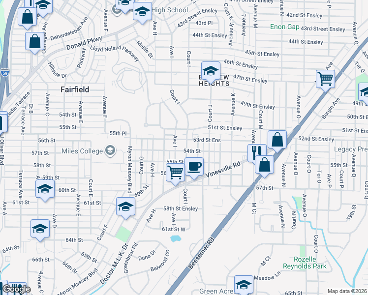 map of restaurants, bars, coffee shops, grocery stores, and more near 5320 Court I in Birmingham