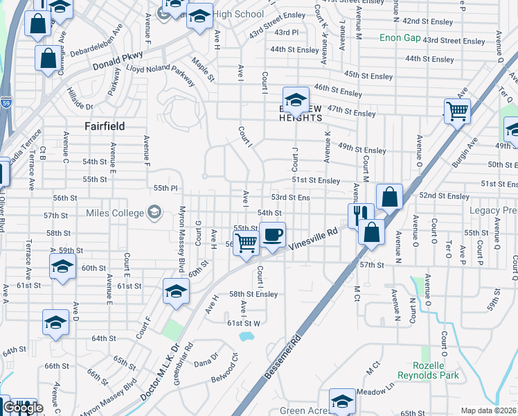 map of restaurants, bars, coffee shops, grocery stores, and more near 5320 Court I in Birmingham