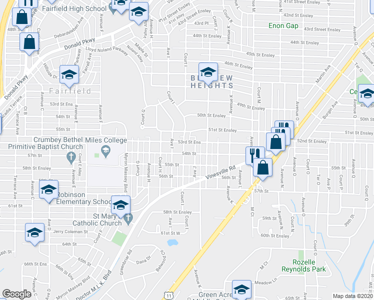 map of restaurants, bars, coffee shops, grocery stores, and more near 5317 Court I in Birmingham