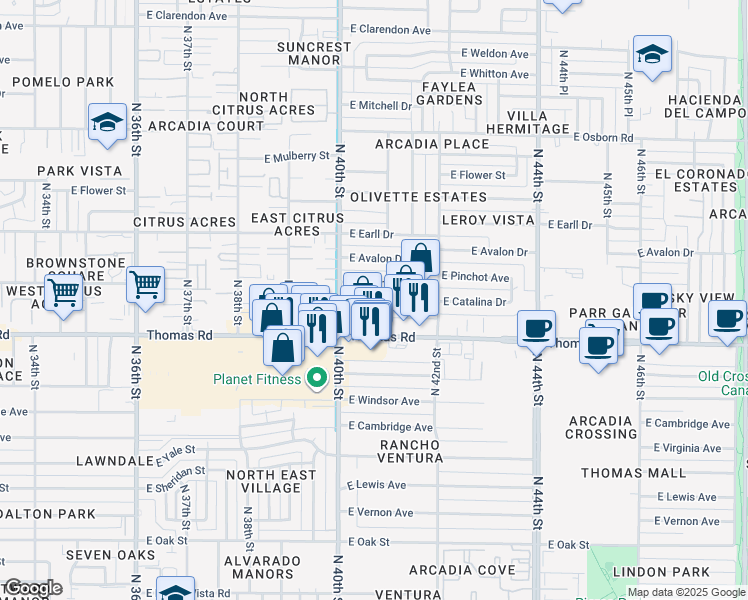 map of restaurants, bars, coffee shops, grocery stores, and more near 4030 East Catalina Drive in Phoenix