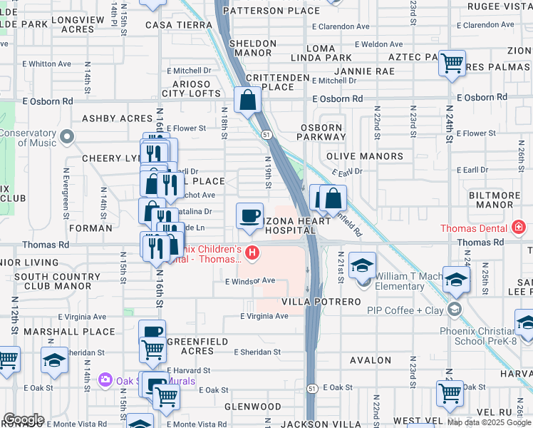 map of restaurants, bars, coffee shops, grocery stores, and more near 2935 North 18th Place in Phoenix