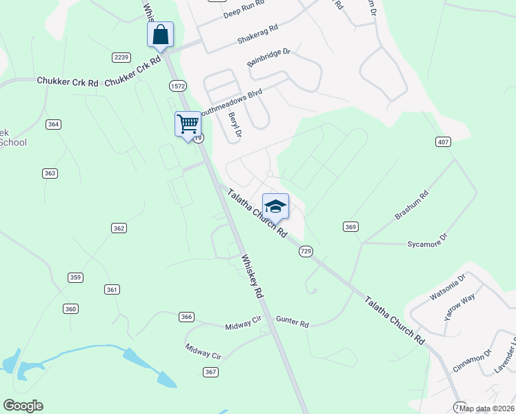 map of restaurants, bars, coffee shops, grocery stores, and more near 131 Talatha Church Road in Aiken