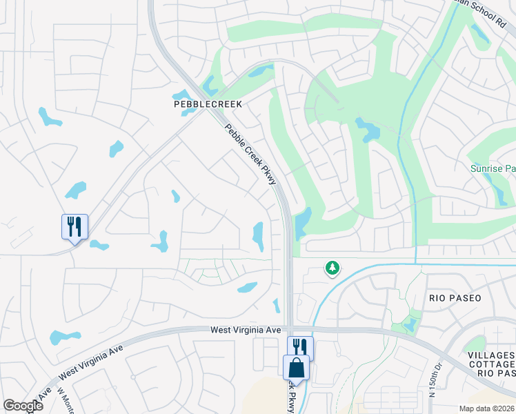 map of restaurants, bars, coffee shops, grocery stores, and more near 15585 West Earll Drive in Goodyear