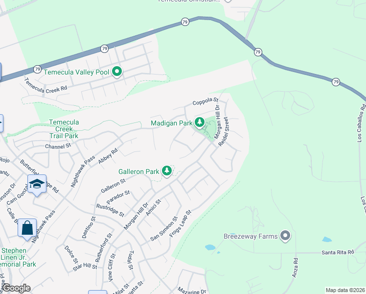 map of restaurants, bars, coffee shops, grocery stores, and more near 34266 Hourglass Street in Temecula