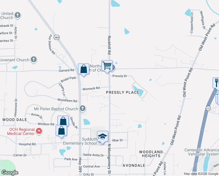 map of restaurants, bars, coffee shops, grocery stores, and more near 1001-1109 N Montgomery St in Starkville