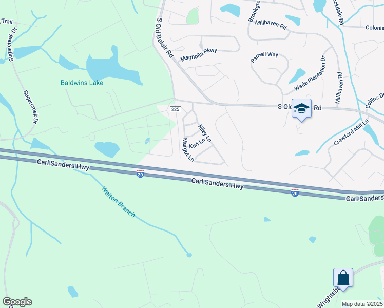 map of restaurants, bars, coffee shops, grocery stores, and more near 3054 Margot Lane in Grovetown