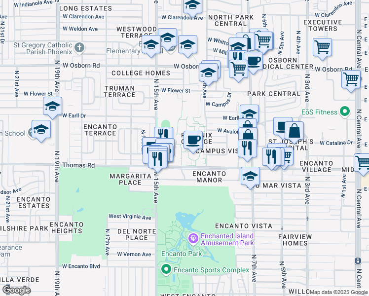 map of restaurants, bars, coffee shops, grocery stores, and more near 1202 West Thomas Road in Phoenix