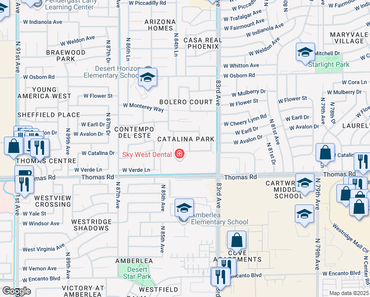 map of restaurants, bars, coffee shops, grocery stores, and more near 8405 West Catalina Drive in Phoenix