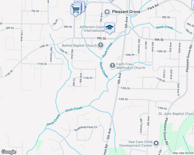 map of restaurants, bars, coffee shops, grocery stores, and more near 1137 7th Avenue in Pleasant Grove