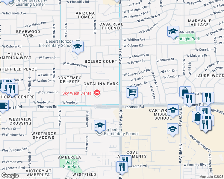 map of restaurants, bars, coffee shops, grocery stores, and more near 8323 West Catalina Drive in Phoenix
