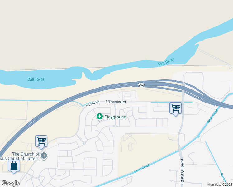 map of restaurants, bars, coffee shops, grocery stores, and more near 3434 East Thomas Road in Mesa