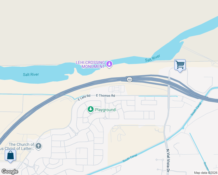 map of restaurants, bars, coffee shops, grocery stores, and more near 3434 East Thomas Road in Mesa