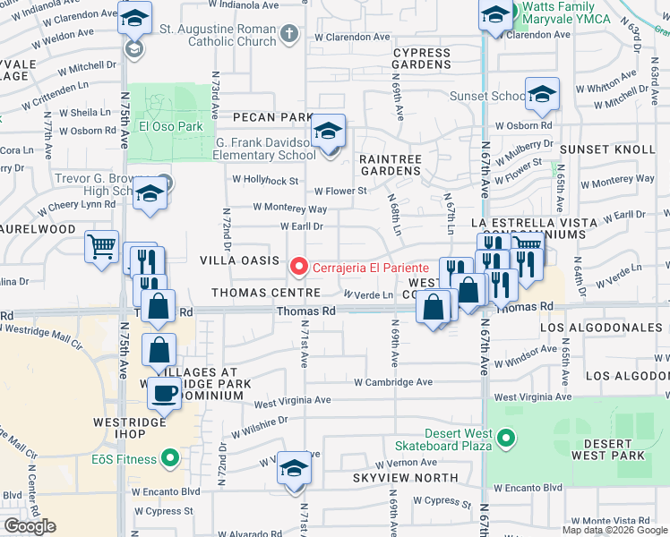 map of restaurants, bars, coffee shops, grocery stores, and more near 2932 North 70th Avenue in Phoenix