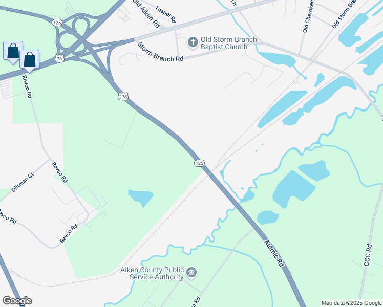 map of restaurants, bars, coffee shops, grocery stores, and more near 1283 Atomic Rd in Aiken