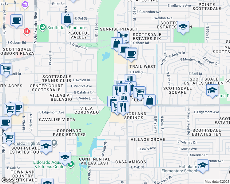 map of restaurants, bars, coffee shops, grocery stores, and more near 7910 East Thomas Road in Scottsdale