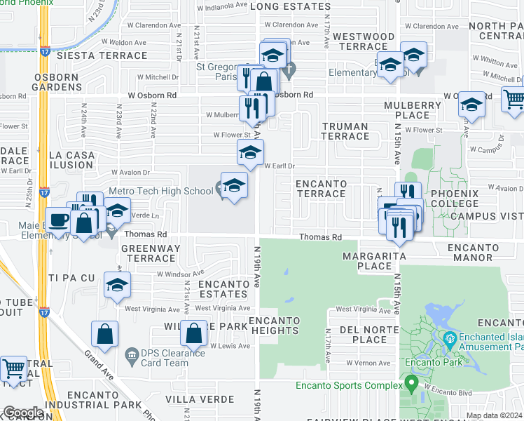 map of restaurants, bars, coffee shops, grocery stores, and more near 2917 North 19th Avenue in Phoenix