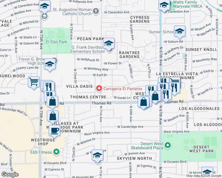 map of restaurants, bars, coffee shops, grocery stores, and more near 2932 North 70th Avenue in Phoenix