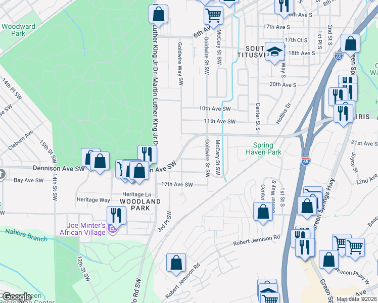 map of restaurants, bars, coffee shops, grocery stores, and more near 228 15th Avenue Southwest in Birmingham