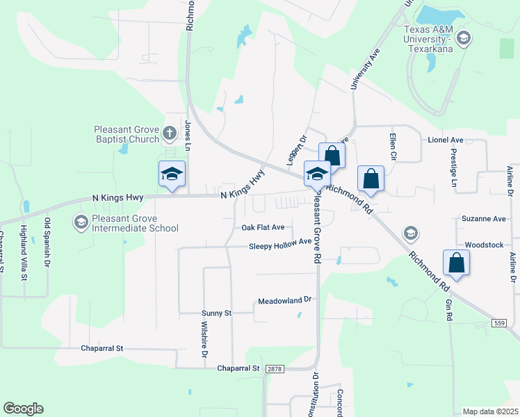 map of restaurants, bars, coffee shops, grocery stores, and more near 9010 Holmes Lane in Texarkana