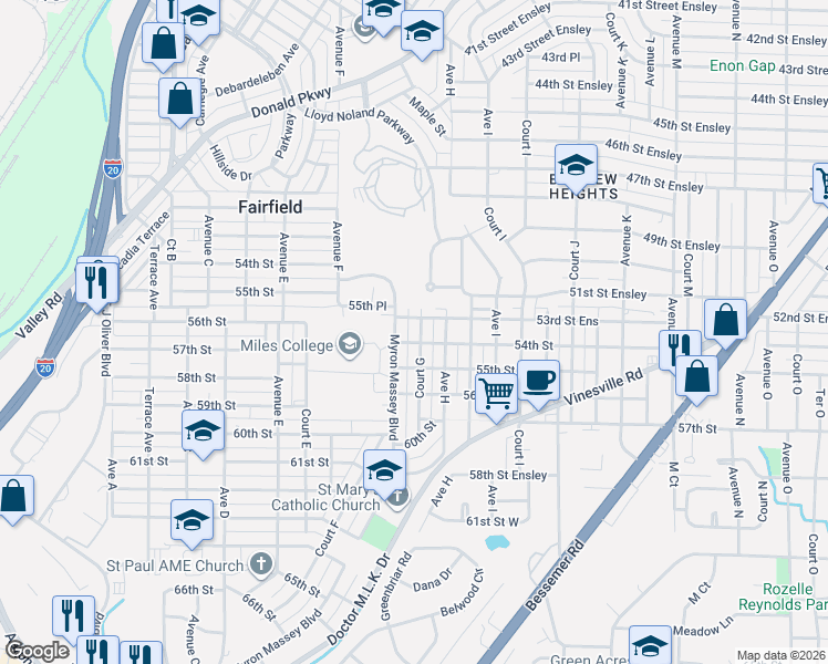 map of restaurants, bars, coffee shops, grocery stores, and more near in Fairfield