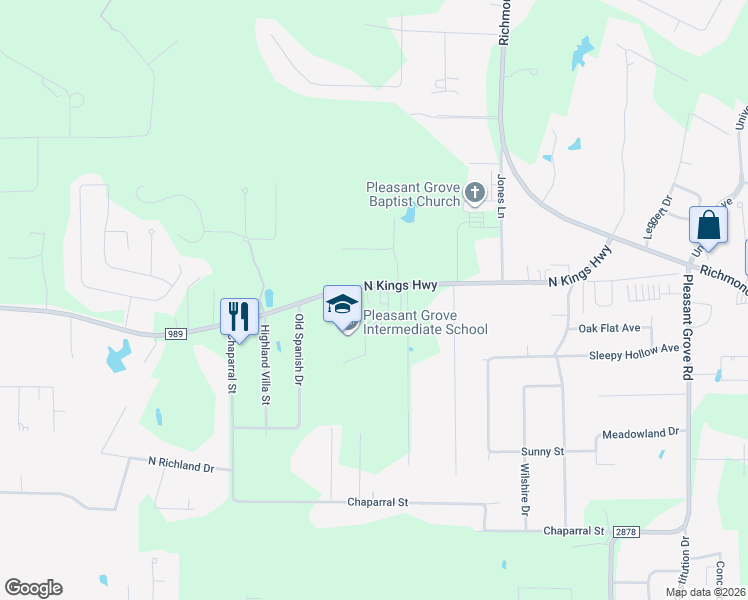 map of restaurants, bars, coffee shops, grocery stores, and more near 8480 North Kings Highway in Texarkana