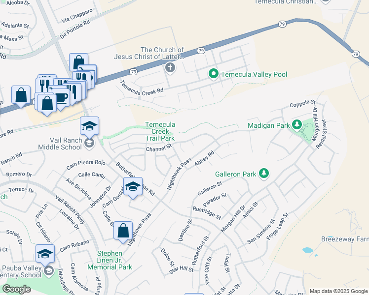 map of restaurants, bars, coffee shops, grocery stores, and more near 44402 Katie Court in Temecula