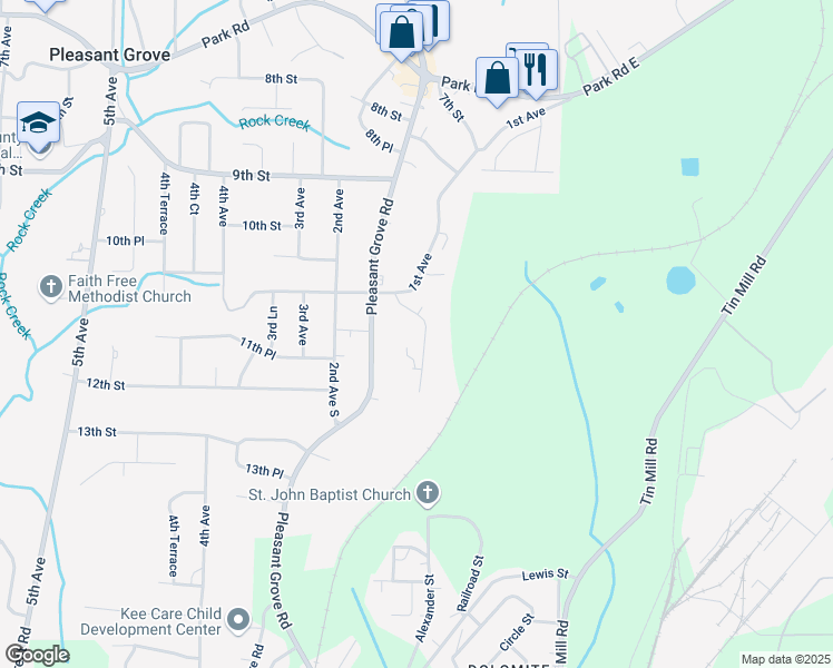 map of restaurants, bars, coffee shops, grocery stores, and more near 1133 1st Avenue in Pleasant Grove