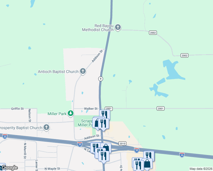 map of restaurants, bars, coffee shops, grocery stores, and more near 1132 North McCoy Boulevard in New Boston