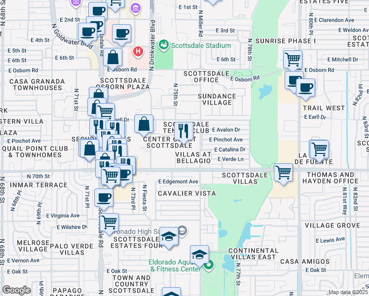 map of restaurants, bars, coffee shops, grocery stores, and more near 7510 North 75th Place in Scottsdale