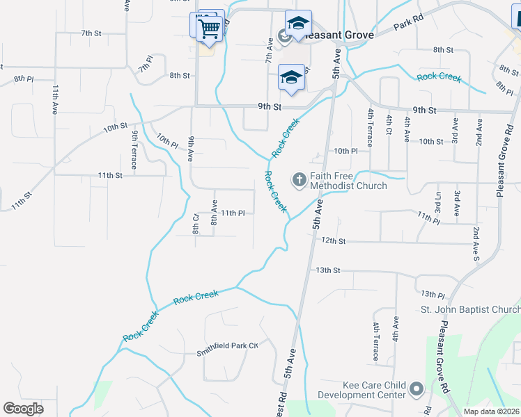 map of restaurants, bars, coffee shops, grocery stores, and more near 1137 7th Avenue in Pleasant Grove