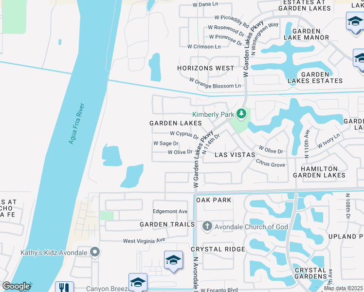 map of restaurants, bars, coffee shops, grocery stores, and more near 3125 North Aspen Drive in Avondale