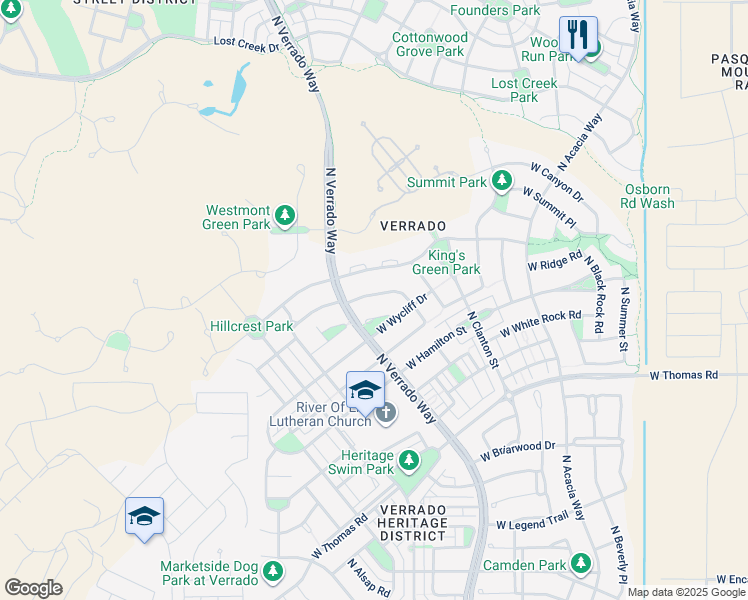 map of restaurants, bars, coffee shops, grocery stores, and more near 20880 West Wycliff Court in Buckeye