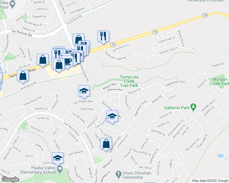 map of restaurants, bars, coffee shops, grocery stores, and more near 33408 Scarborough Lane in Temecula
