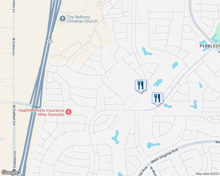 map of restaurants, bars, coffee shops, grocery stores, and more near 3177 North 164th Avenue in Goodyear