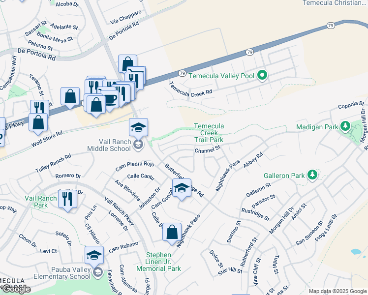 map of restaurants, bars, coffee shops, grocery stores, and more near 33408 Scarborough Lane in Temecula