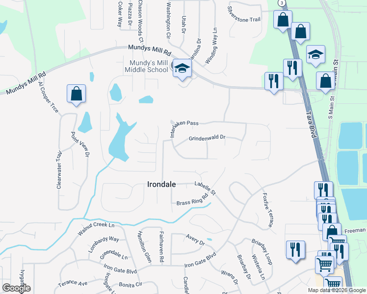 map of restaurants, bars, coffee shops, grocery stores, and more near 1245 Grindenwald Drive in Jonesboro