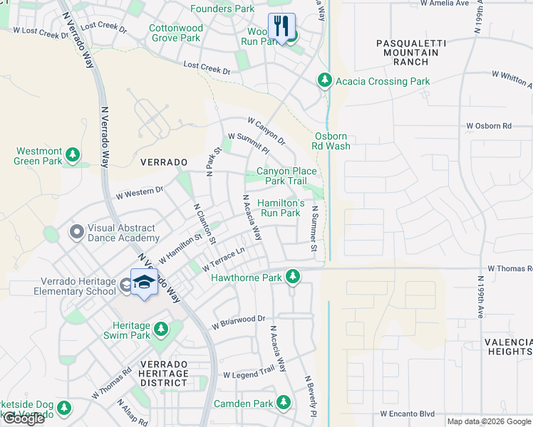 map of restaurants, bars, coffee shops, grocery stores, and more near 20470 West White Rock Road in Buckeye