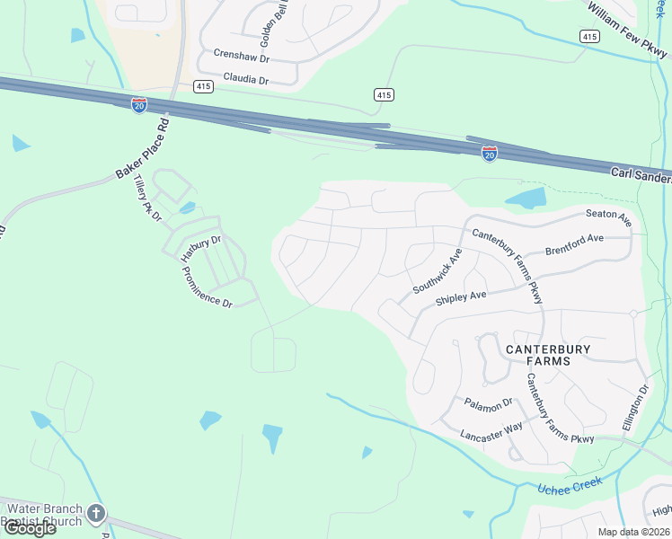 map of restaurants, bars, coffee shops, grocery stores, and more near Newbury Avenue in Grovetown