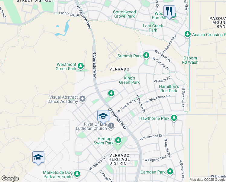 map of restaurants, bars, coffee shops, grocery stores, and more near 20816 West Wycliff Court in Buckeye