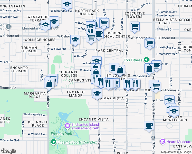 map of restaurants, bars, coffee shops, grocery stores, and more near 2927 North 7th Avenue in Phoenix