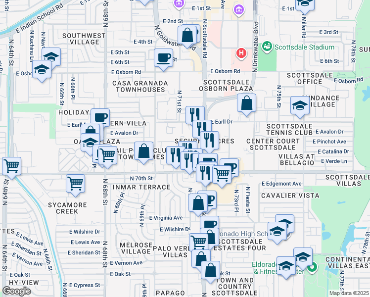 map of restaurants, bars, coffee shops, grocery stores, and more near Apartment in Scottsdale