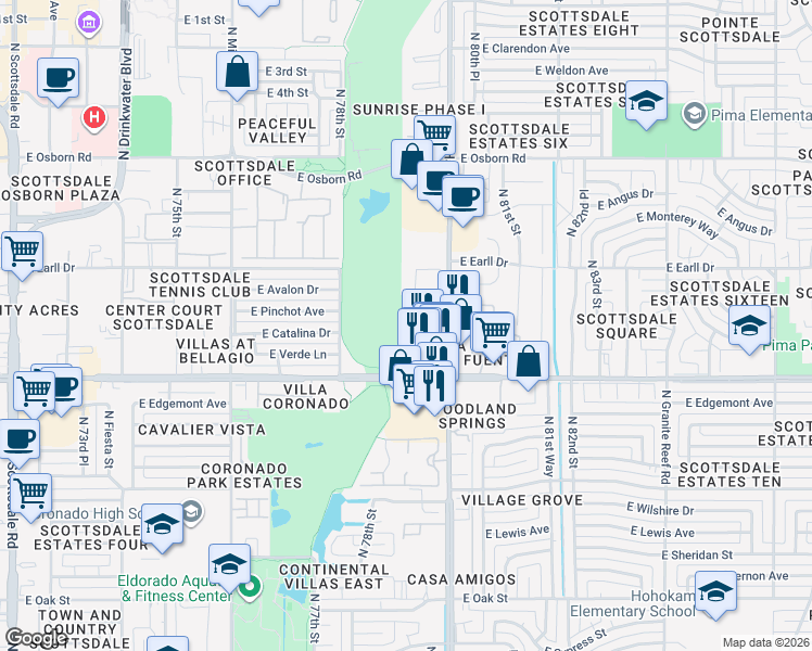 map of restaurants, bars, coffee shops, grocery stores, and more near 7910 East Thomas Road in Scottsdale