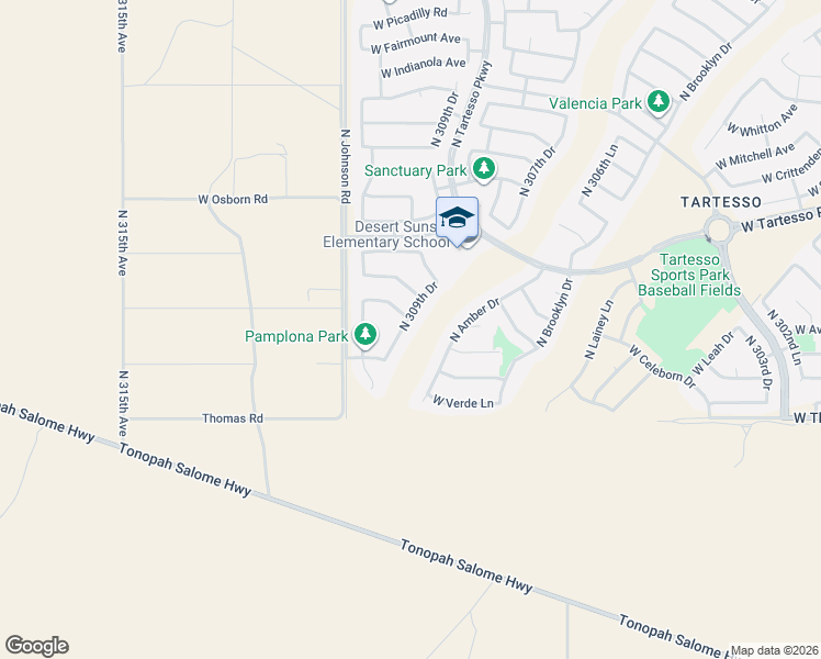 map of restaurants, bars, coffee shops, grocery stores, and more near 3091 North 309th Drive in Buckeye