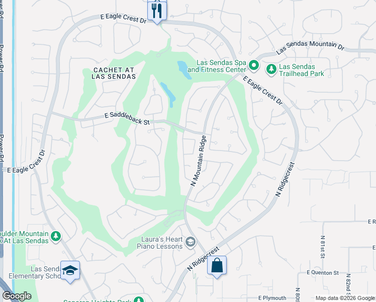 map of restaurants, bars, coffee shops, grocery stores, and more near 7549 East Sayan Street in Mesa