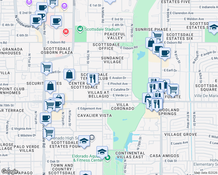 map of restaurants, bars, coffee shops, grocery stores, and more near 2901-2999 North 76th Place in Scottsdale